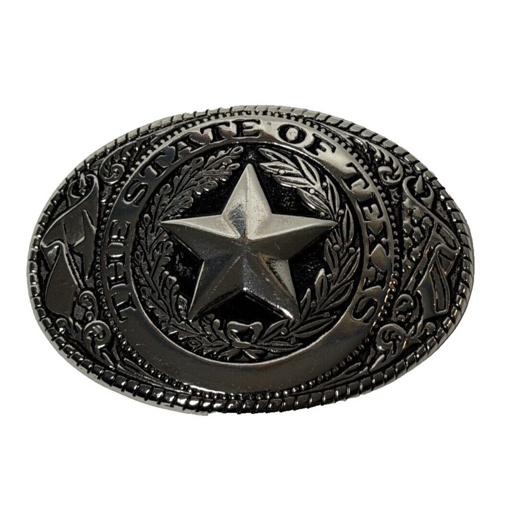 Belt Buckle  Silver Tone The State Of Texas Star Emblem  Cowboy Core